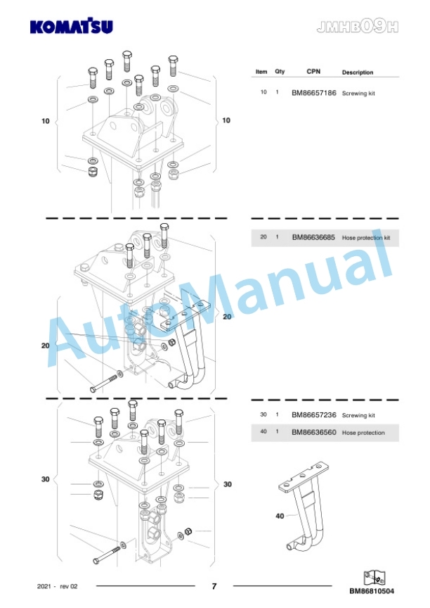 Komatsu JMHB09H-1 Hydraulic Breaker Parts Manual FEN04355-02-4