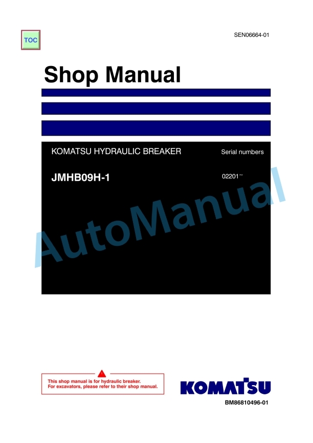 Komatsu JMHB09H-1 Hydraulic Breaker Shop Manual SEN06664-01