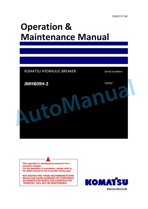 Komatsu JMHB09H-2 Hydraulic Breaker Operation and Maintenance Manual PEN01727-00