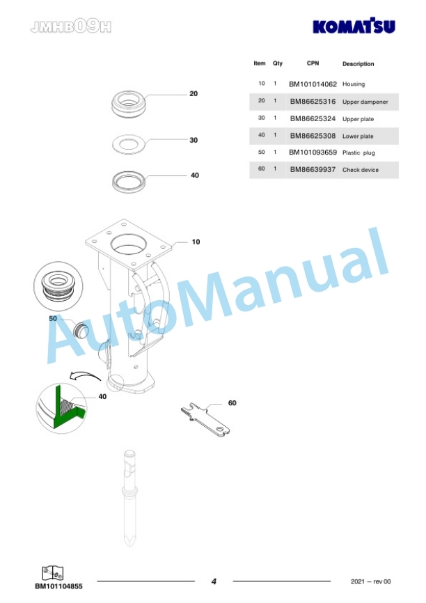 Komatsu JMHB09H-2 Hydraulic Breaker Parts Manual FEN05255-00-3