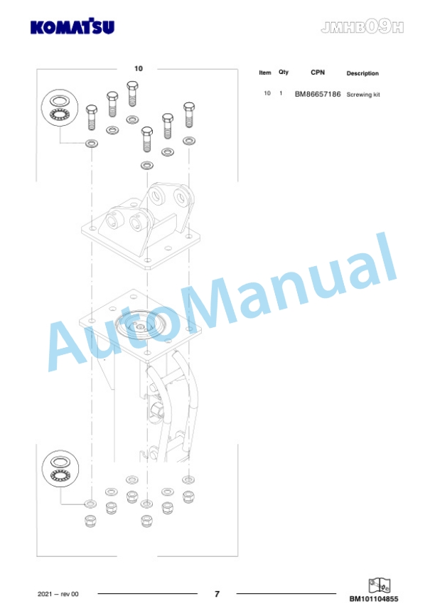 Komatsu JMHB09H-2 Hydraulic Breaker Parts Manual FEN05255-00-4