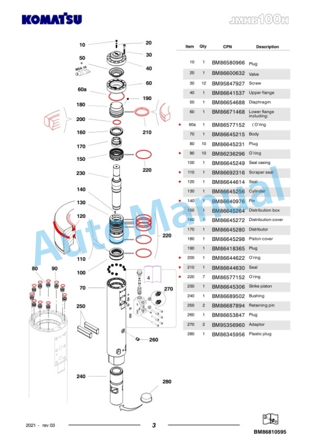 Komatsu JMHB100H-1 Hydraulic Breaker Parts Manual FEN04365-03-2