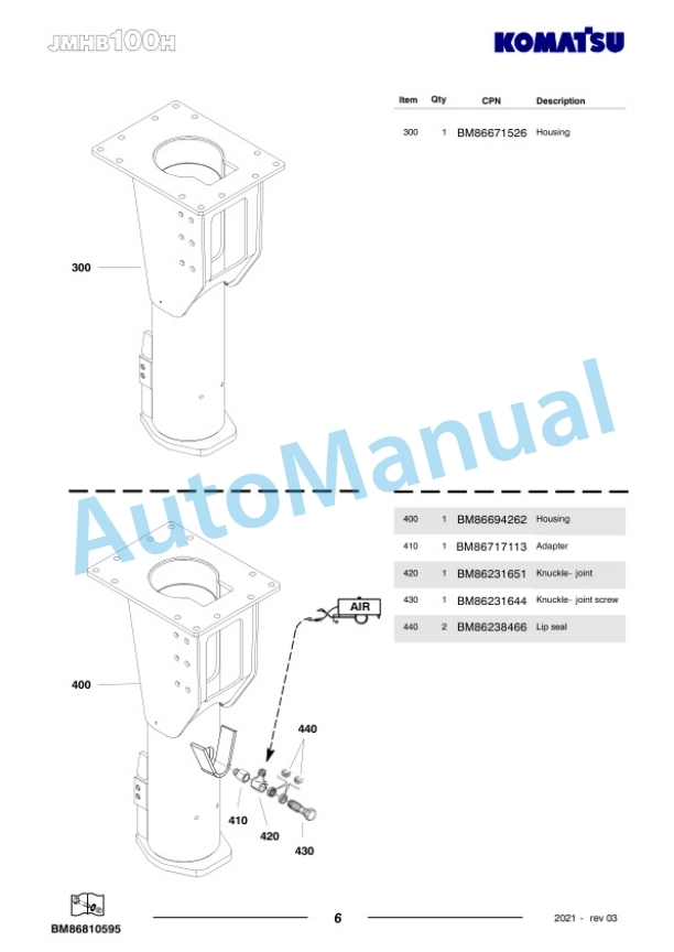 Komatsu JMHB100H-1 Hydraulic Breaker Parts Manual FEN04365-03-3