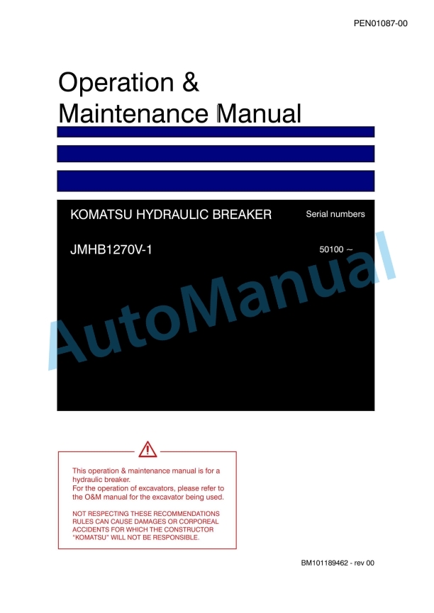 Komatsu JMHB1270V-1 Hydraulic Breaker Operation and Maintenance Manual PEN01086-00