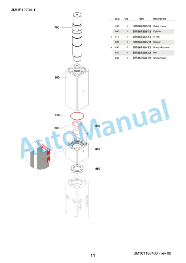 Komatsu JMHB1270V-1 Hydraulic Breaker Parts Manual FEN04373-00-3
