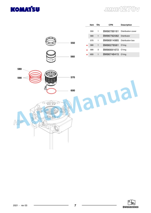 Komatsu JMHB1270V-1 Hydraulic Breaker Parts Manual FEN04373-03-2