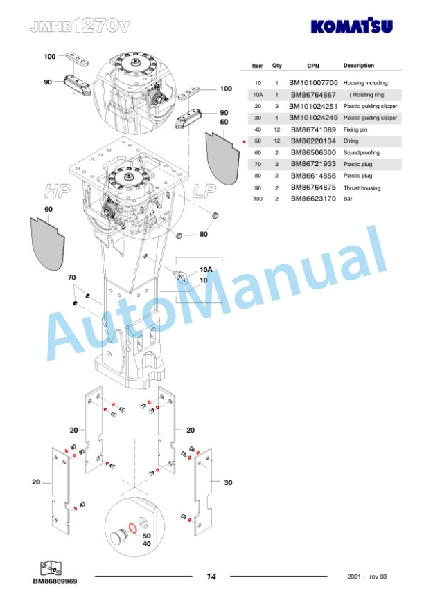 Komatsu JMHB1270V-1 Hydraulic Breaker Parts Manual FEN04373-03-3