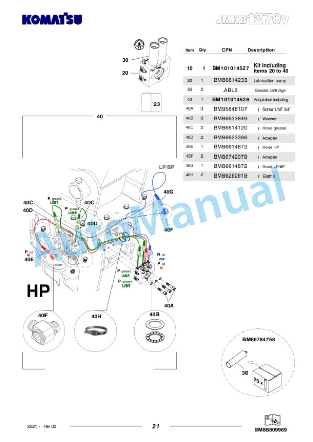 Komatsu JMHB1270V-1 Hydraulic Breaker Parts Manual FEN04373-03-4