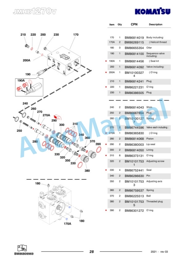 Komatsu JMHB1270V-1 Hydraulic Breaker Parts Manual FEN04373-03-5