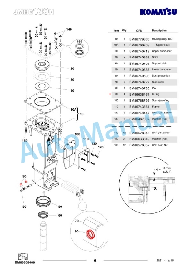 Komatsu JMHB130H-1 Hydraulic Breaker Parts Manual FEN04366-04-3