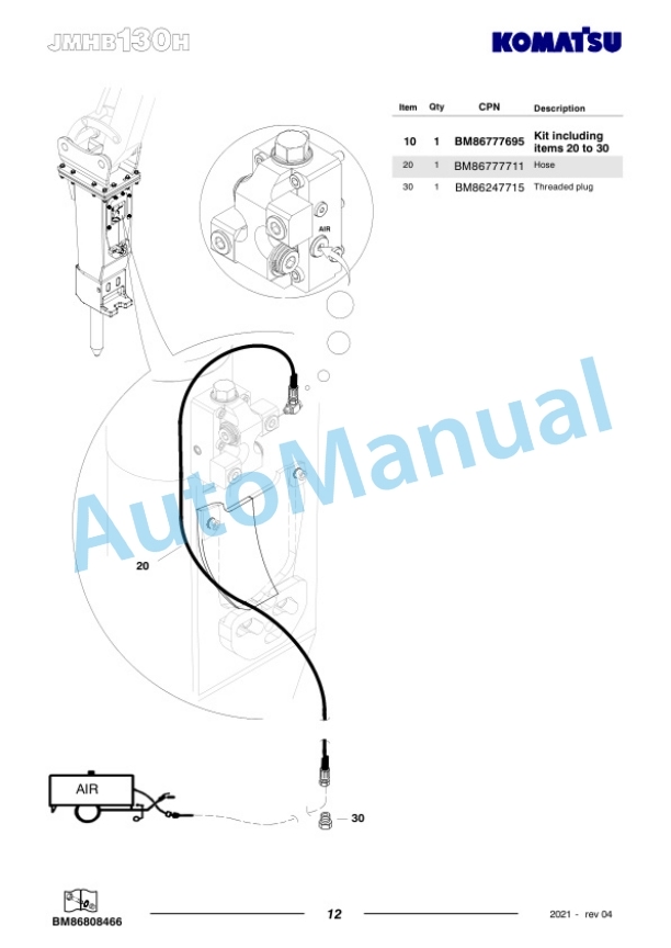 Komatsu JMHB130H-1 Hydraulic Breaker Parts Manual FEN04366-04-5