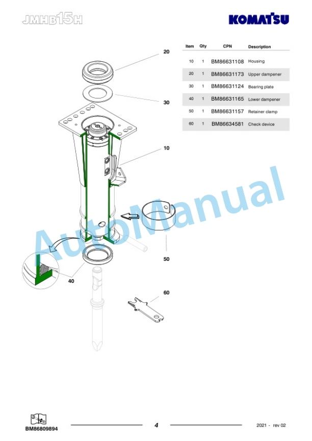 Komatsu JMHB15H-1 Hydraulic Breaker Parts Manual FEN04356-02-3