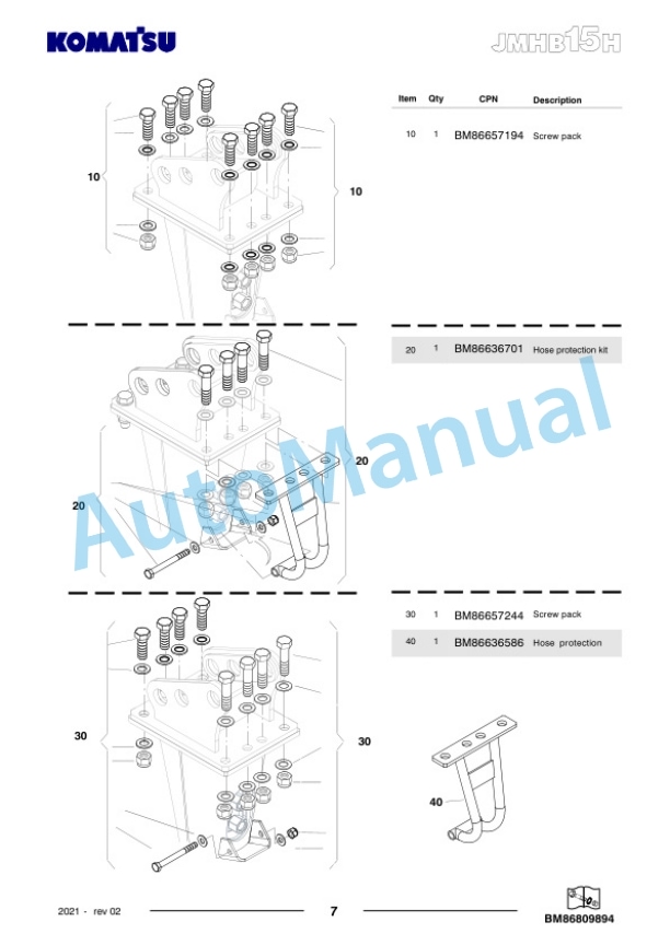 Komatsu JMHB15H-1 Hydraulic Breaker Parts Manual FEN04356-02-4