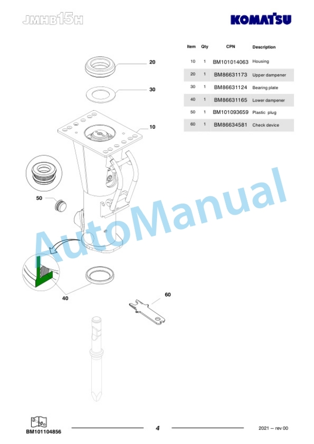 Komatsu JMHB15H-2 Hydraulic Breaker Parts Manual FEN05256-00-3
