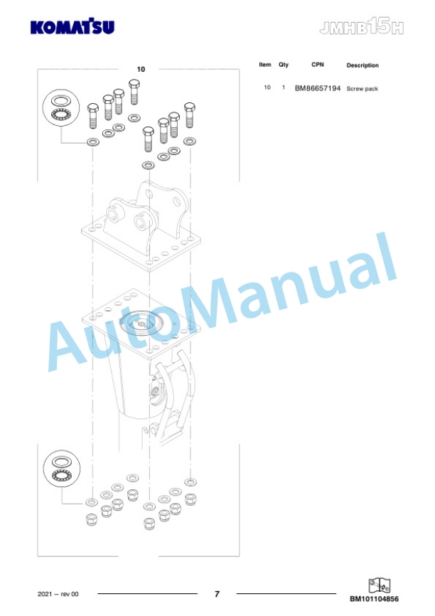 Komatsu JMHB15H-2 Hydraulic Breaker Parts Manual FEN05256-00-4
