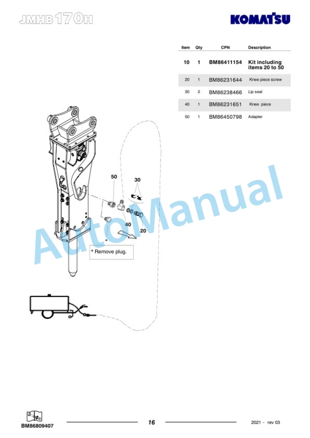 Komatsu JMHB170H-1 Hydraulic Breaker Parts Manual FEN04367-03-5