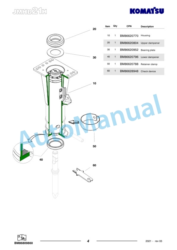 Komatsu JMHB21H-1 Hydraulic Breaker Parts Manual FEN04357-03-3