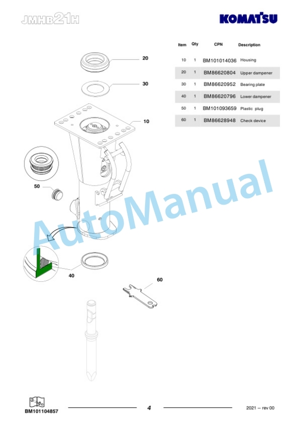 Komatsu JMHB21H-2 Hydraulic Breaker Parts Manual FEN05257-00-3