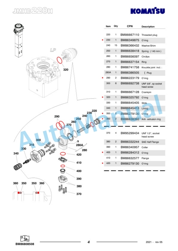 Komatsu JMHB220H-1 Hydraulic Breaker Parts Manual FEN04368-05-2