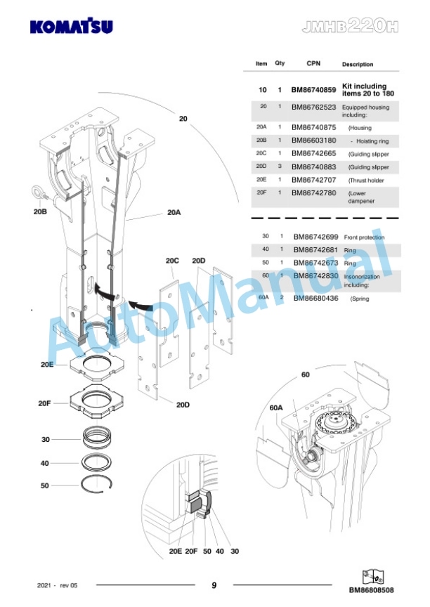 Komatsu JMHB220H-1 Hydraulic Breaker Parts Manual FEN04368-05-3
