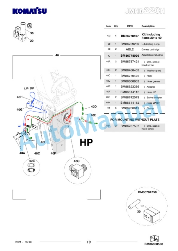 Komatsu JMHB220H-1 Hydraulic Breaker Parts Manual FEN04368-05-5