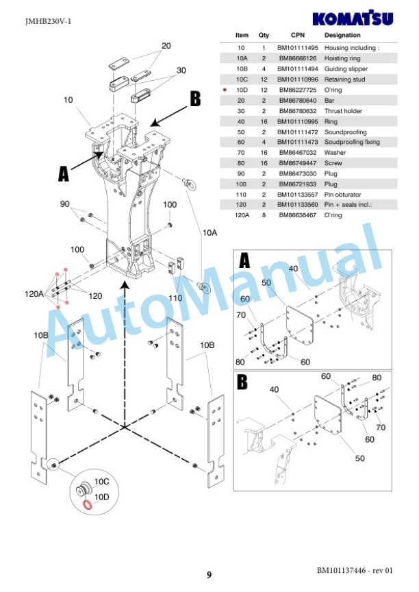 Komatsu JMHB230V-1 Hydraulic Breaker Parts Manual FEN04374-00-3