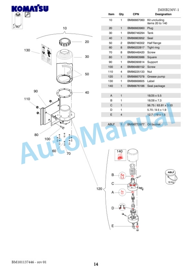 Komatsu JMHB230V-1 Hydraulic Breaker Parts Manual FEN04374-00-4