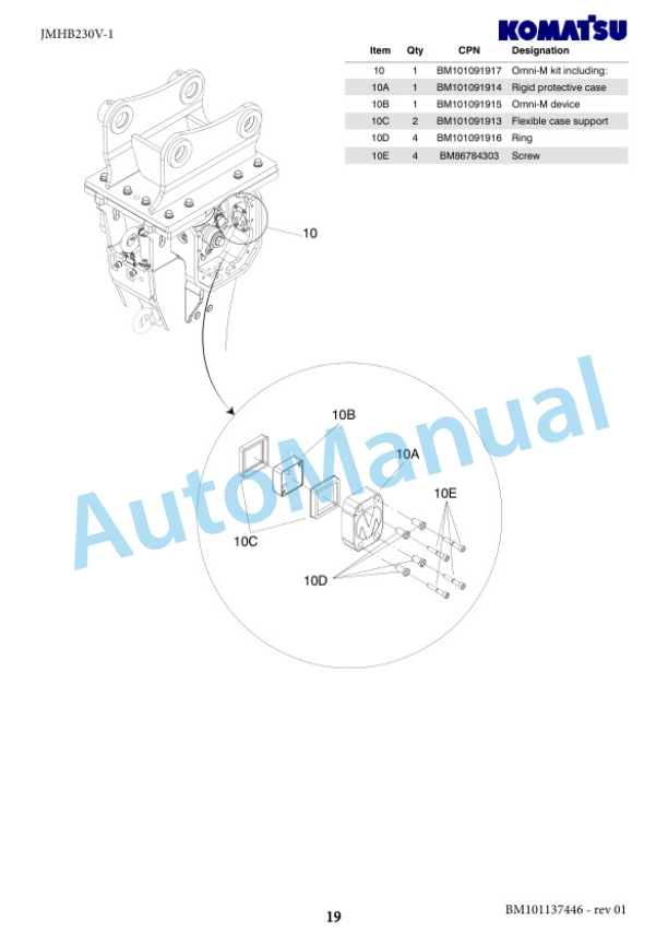 Komatsu JMHB230V-1 Hydraulic Breaker Parts Manual FEN04374-00-5