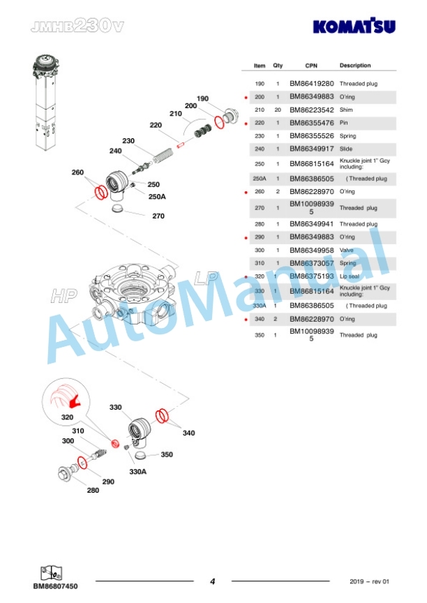 Komatsu JMHB230V-1 Hydraulic Breaker Parts Manual FEN04374-01-2