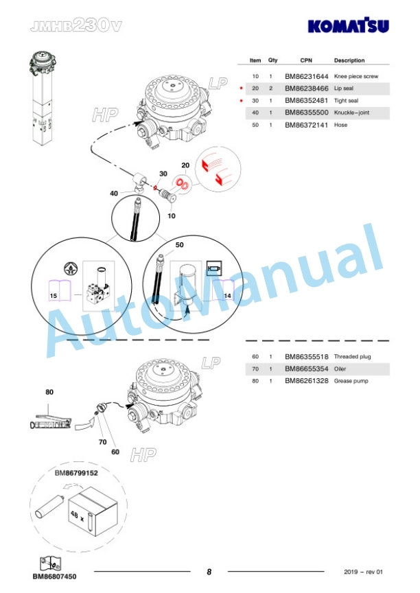 Komatsu JMHB230V-1 Hydraulic Breaker Parts Manual FEN04374-01-3