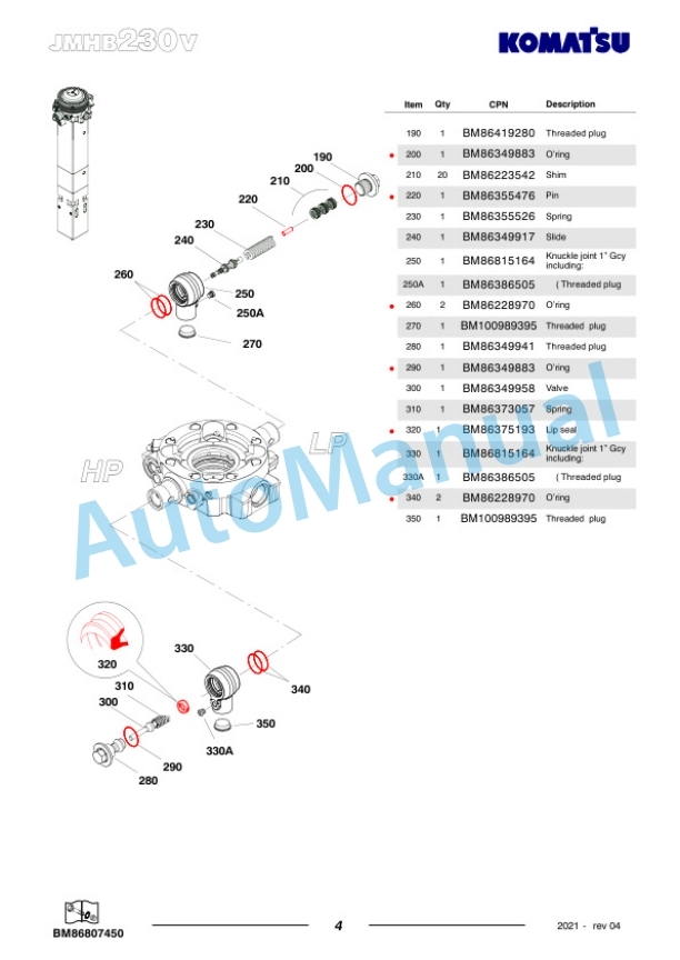 Komatsu JMHB230V-1 Hydraulic Breaker Parts Manual FEN04374-04-2