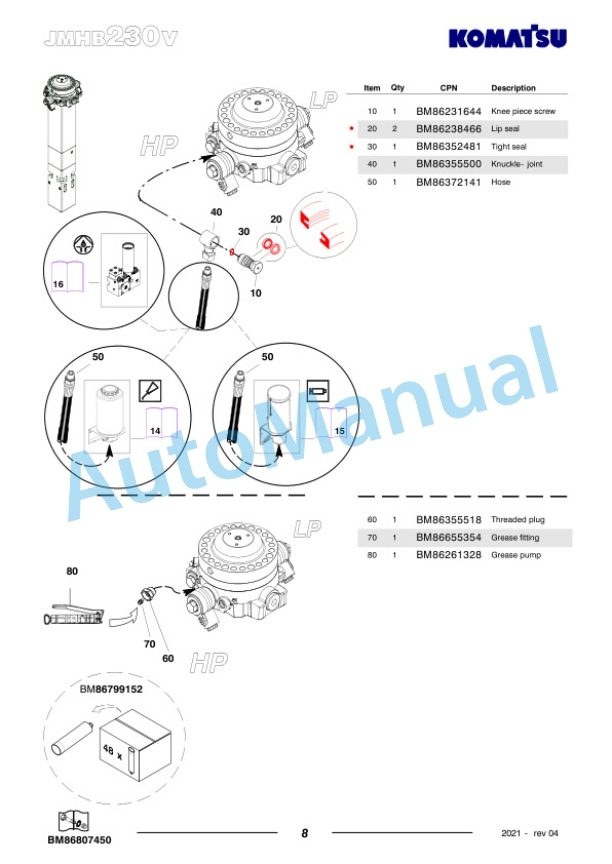Komatsu JMHB230V-1 Hydraulic Breaker Parts Manual FEN04374-04-3