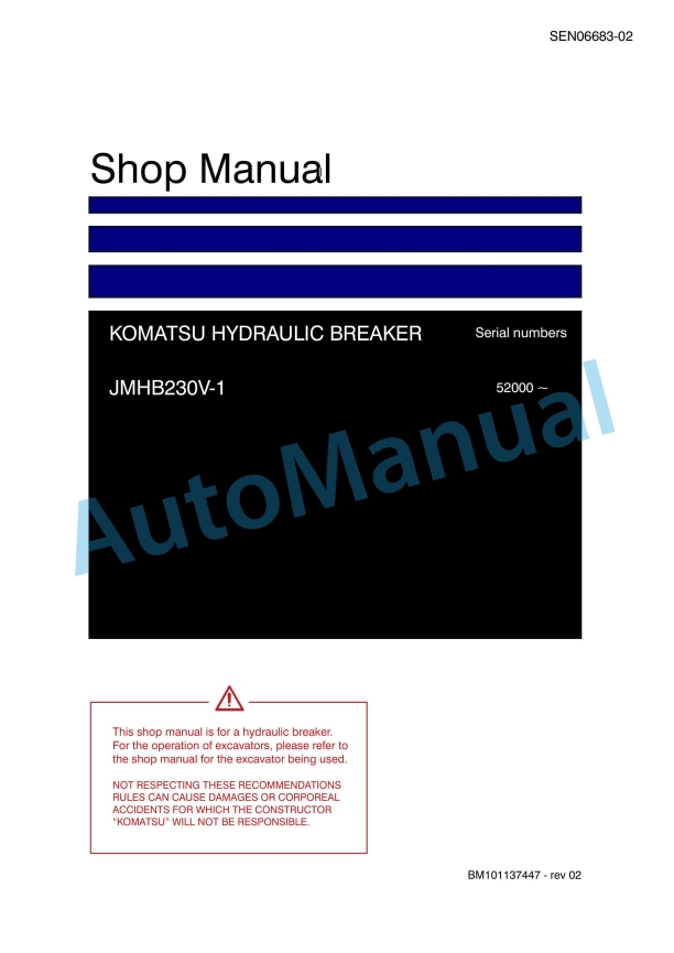 Komatsu JMHB230V-1 Hydraulic Breaker Shop Manual SEN06683-02