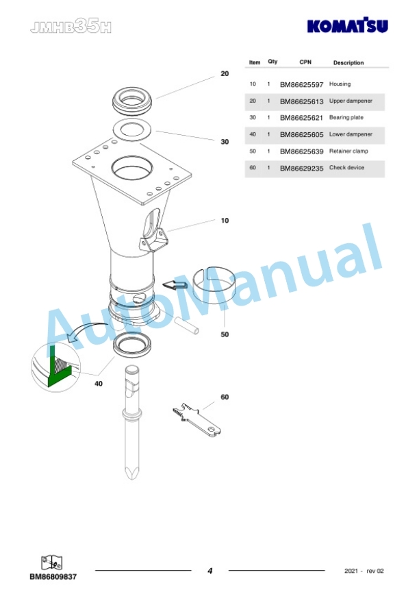 Komatsu JMHB35H-1 Hydraulic Breaker Parts Manual FEN04358-02-3