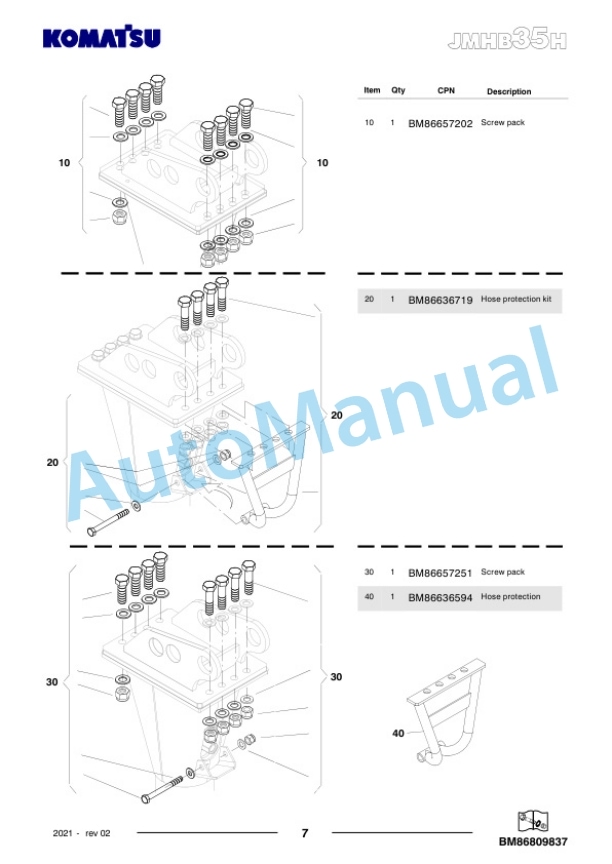 Komatsu JMHB35H-1 Hydraulic Breaker Parts Manual FEN04358-02-4