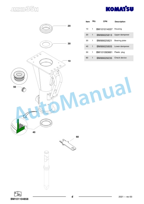 Komatsu JMHB35H-2 Hydraulic Breaker Parts Manual FEN05258-00-3