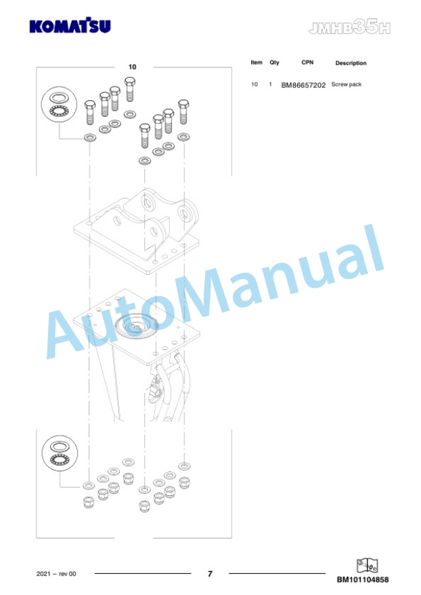 Komatsu JMHB35H-2 Hydraulic Breaker Parts Manual FEN05258-00-4