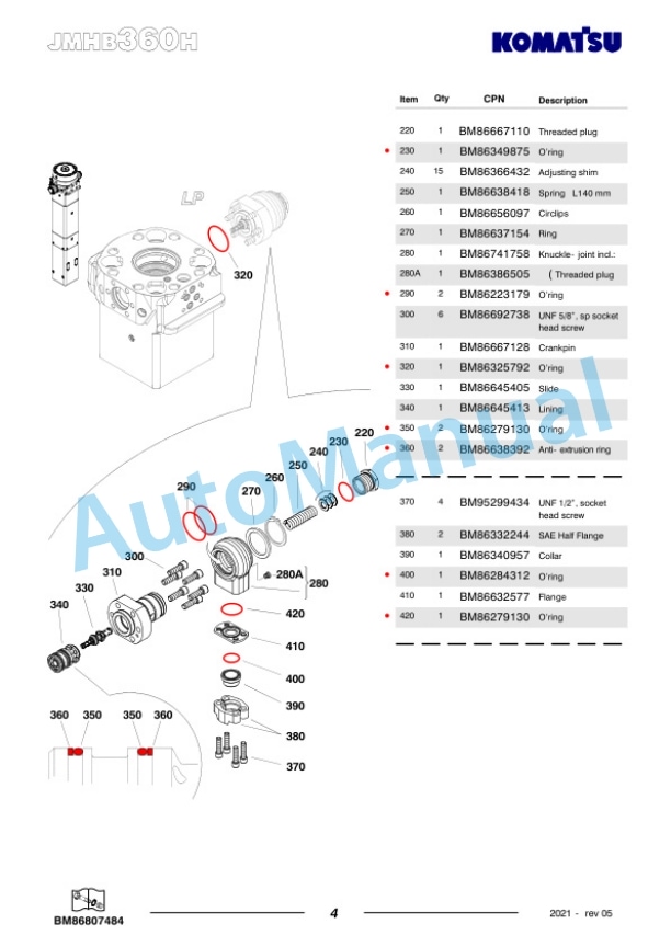 Komatsu JMHB360H-1 Hydraulic Breaker Parts Manual FEN04369-05-2