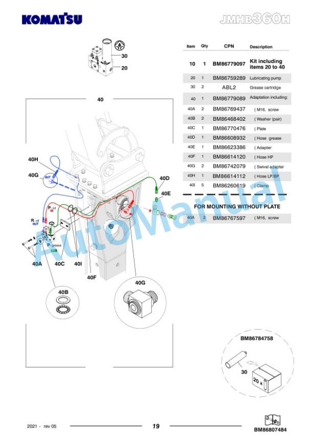 Komatsu JMHB360H-1 Hydraulic Breaker Parts Manual FEN04369-05-5