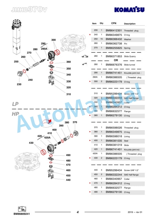 Komatsu JMHB370V-1 Hydraulic Breaker Parts Manual FEN04375-01-2
