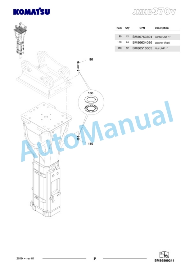 Komatsu JMHB370V-1 Hydraulic Breaker Parts Manual FEN04375-01-3