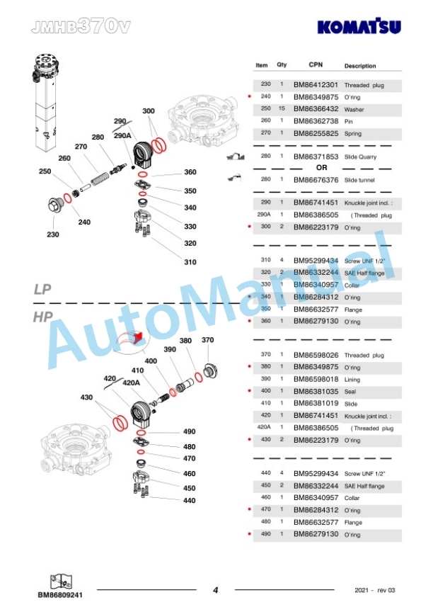 Komatsu JMHB370V-1 Hydraulic Breaker Parts Manual FEN04375-03-2