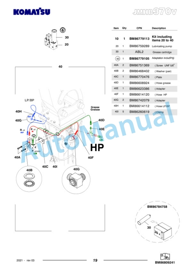 Komatsu JMHB370V-1 Hydraulic Breaker Parts Manual FEN04375-03-5