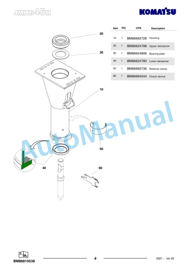 Komatsu JMHB45H-1 Hydraulic Breaker Parts Manual FEN04361-03-3