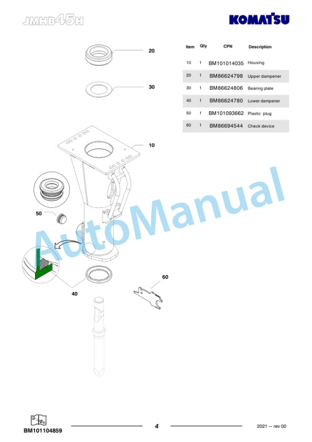 Komatsu JMHB45H-2 Hydraulic Breaker Parts Manual FEN05259-00-3