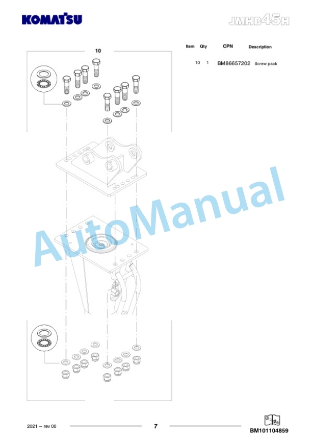 Komatsu JMHB45H-2 Hydraulic Breaker Parts Manual FEN05259-00-4