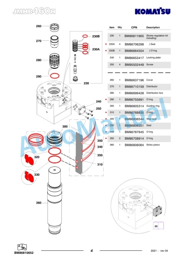 Komatsu JMHB460H-1 Hydraulic Breaker Parts Manual FEN04370-04-2