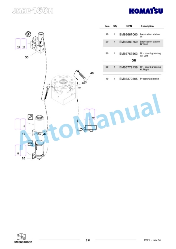 Komatsu JMHB460H-1 Hydraulic Breaker Parts Manual FEN04370-04-4