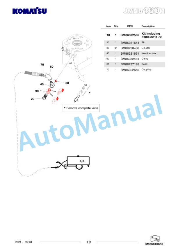 Komatsu JMHB460H-1 Hydraulic Breaker Parts Manual FEN04370-04-5