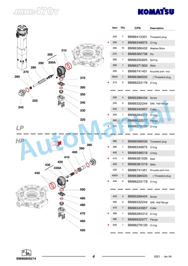 Komatsu JMHB470V-1 Hydraulic Breaker Parts Manual FEN04376-04-2